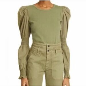 Veronica Beard Effy Sage Green Puff Sleeve Blouse Size Medium